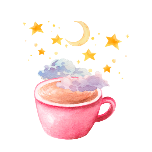 My astrology readings are called "Coffee with an Astrologer" because I want it to feel like a conversation with a friend. The picture is a watercolor mug with the Moon, stars, and clouds.