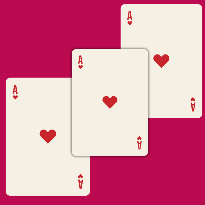 3 ace cards on a red background